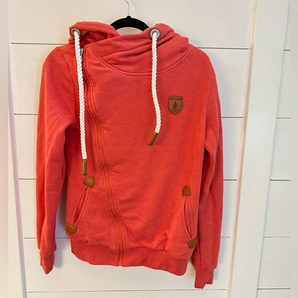 WANAKOME XS Oversized Coral side zip cotton blend woman zip sweatshirt Causal - Picture 2 of 16